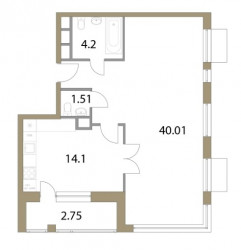 Двухкомнатная квартира 61.6 м²