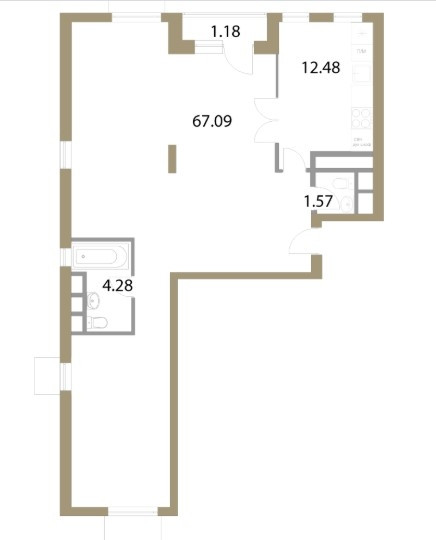 Трёхкомнатная квартира 86.6 м²