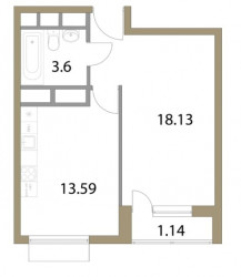 Однокомнатная квартира 36.46 м²