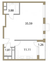 Двухкомнатная квартира 53.65 м²