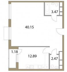 Двухкомнатная квартира 60.16 м²