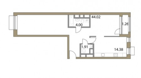 Двухкомнатная квартира 65.57 м²